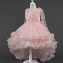 (Lotus color, 130cm) Children's short front and long back puffy dress princess dress