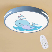 Plafonnier LED rond pour enfant avec motif baleine bleue, intensité variable, télécommande, 36 W, 40 cm, chambre