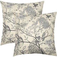 Vintage Floral Bird Pillow Covers 20x20 Inch Set of 2