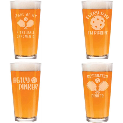 Ensemble de 4 verres à bière Pickleball de 473 ml (16 oz)
