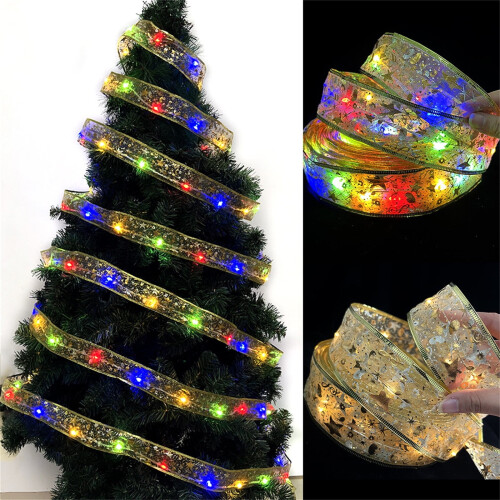 Christmas LED lights double string with hot ribbon pendant