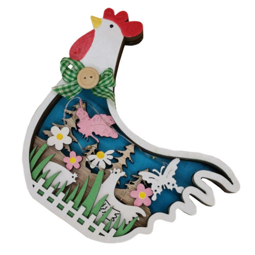 Træhane-ornament med lys – hvid, 14x5,5x3cm