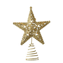 Étoile de Noël en métal à paillettes dorées – Décoration de sapin à 5 branches