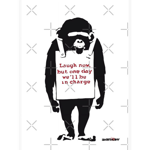 Banksy Monkey Graffiti Art Print – Laugh Now Red Stripes
