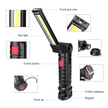 Luz de trabalho COB+LED com 5 modos, dobrável e com base magnética.