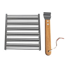 Grill rolkowy do hot dogów, stal nierdzewna, 5 gniazd, uchwyt drewniany