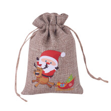 Bolsas de regalo navideñas de yute y lino con cordón ajustable, 10x15cm