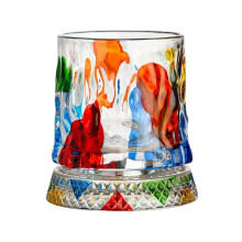 (D) Coffee Mug Cup Flowers Rotating Whiskey Glasses Colored Crystal Whiskey Glasses Hand Shot Glasses with Lids