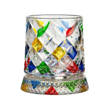 (C) Coffee Mug Cup Flowers Rotating Whiskey Glasses Colored Crystal Whiskey Glasses Hand Shot Glasses with Lids
