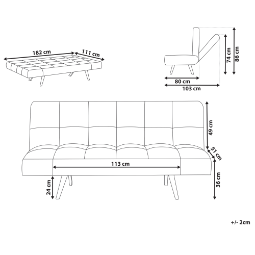 Beliani Sofa Bed 2 Seater INGARO Fabric Dark Grey 2