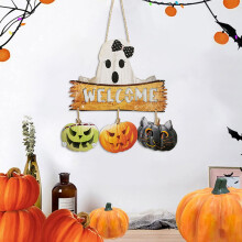 Halloween üdvözlő ajtótábla szellem tök megvilágított dekoráció