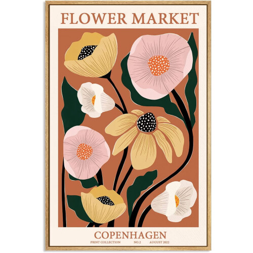 Affiche vintage botanique de marché aux fleurs 30 x 40 cm