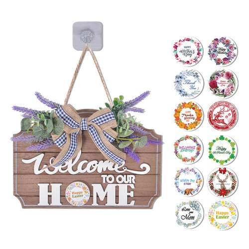 Panneau de porte interchangeable en bois avec 12 plaques de fêtes
