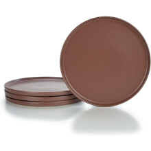 Assiettes plates modernes en grès brun (lot de 4)
