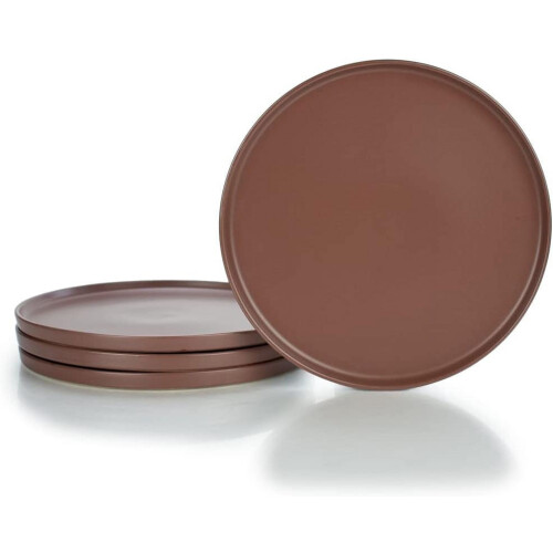 Assiettes plates modernes en grès brun (lot de 4)