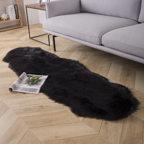 Faux Sheepskin Area Rug 2 x 6 ft Black