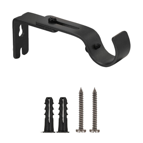 Black Adjustable Curtain Rod Brackets, Wall-Mounted Metal,