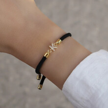 Initial letter charm bracelet for women with pave zirconia