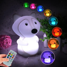 Kindernachtlampje van siliconen in de vorm van een vos, ontspanningslamp, instelbare helderheid en kleur