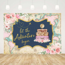 Adventure Awaits Backdrop Pink World Map Floral Travel