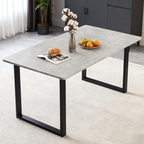 AINPECCA 4 Dining Chairs PU Grey and Table Set Kitchen 1