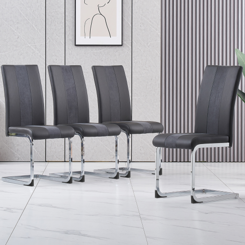 AINPECCA 4 Dining Chairs PU Grey and Table Set Kitchen 2