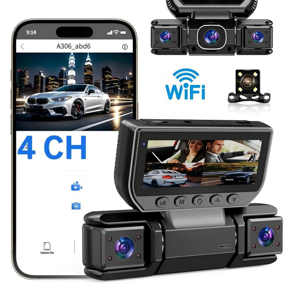 5G Wifi Dash Cam 4 Channel 360Â° Front Rear Inside Dashcam, Fhd 1080P Car Camera 703052549045