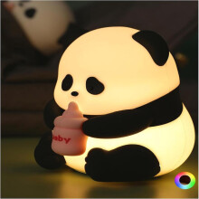 Niedliches, sitzendes Panda-Nachtlicht aus Silikon mit LED-Beleuchtung für Kinder, wiederaufladbar mit Timer fürs Babyzimmer