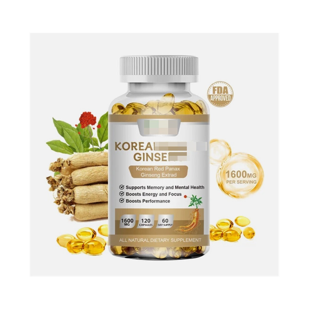 Red (1Pc) Korean Panax Ginseng - 120 Capsules - Extra Strength 1600Mg Highest Potencyï¼120