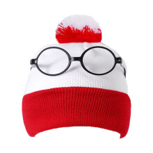 Set de căciulă tricotată roșie și albă cu ochelari fără lentile