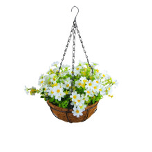 Panier suspendu artificiel blanc avec fleur et boîte en papier, 1