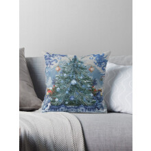 Housse de coussin sapin de Noël bleu à motifs chinois 40 x 40 cm