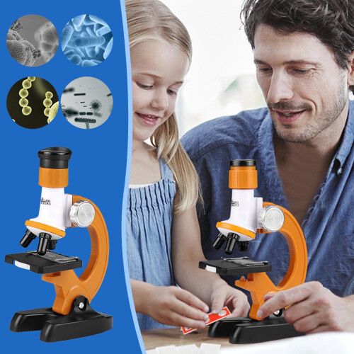 Microscopio ottico per bambini 1200X, blu o arancione