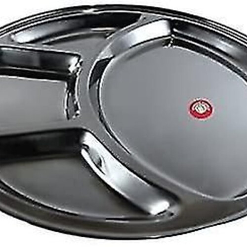Plateau Thali rond en acier inoxydable à 4 compartiments