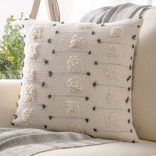 Boho Tufted Throw Pillow 18 x 18 Inch Beige Black Dot
