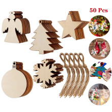 50 Stück unbehandelte Weihnachtsornamente aus Holz