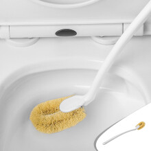 Cepillo y soporte para inodoro con mango largo y cabezal en forma de U.