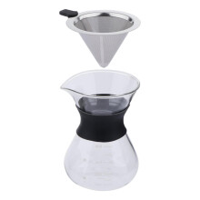 Cafetière à filtre en verre avec filtre en acier inoxydable,