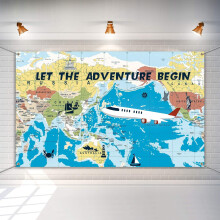 Bannière « L'aventure vous attend » (1,80 m x 1,10 m) sur le thème du voyage