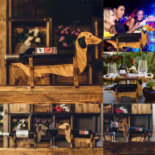 Dachshund Wooden Wine Bottle Rack Stand