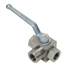 Hydrauliczny zawór kulowy 3-drożny z gwintem wewnętrznym BSP G3/4, 500 bar, stal węglowa, do układów hydraulicznych