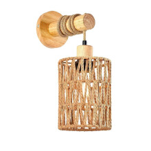 Wandlamp met rotan touw als hoofdbord, houten E26 nachtlamp voor slaapkamer en woonkamer