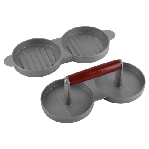 Double Burger Press - Aluminium Non-Stick Patty Maker with Wood Handle for Kitchen