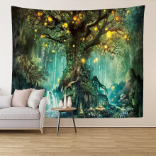 Arazzo da parete "Albero della Vita" 200x150 cm, con cascate psichedeliche sotto un albero antico, ideale per decorare camera da letto e soggiorno.