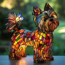 Yorkshire Terrier Nachtlicht, handbemalte Tischlampe aus Kunstharz für die Schlafzimmerdekoration