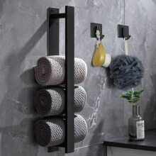 Toallero negro de acero inoxidable para montaje en pared, ideal para el baño.
