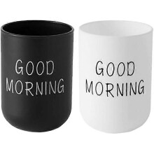 2Pcs Black and White Reusable Toothbrush Cup 300ml Polypropylene Bathroom Storage Drinking Cup for Home Travel Camping Gym School