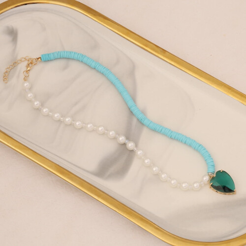 Collier bohème en pâte polymère avec perle et multicolore