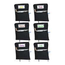 Pochette de rangement pour chaise, lot de 6, tissu Oxford noir 41x50 cm, avec étiquettes nominatives