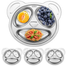 Edelstahl Teller mit Unterteilung 4er Set Panda Design bruchfest spülmaschinenfest für Kinder